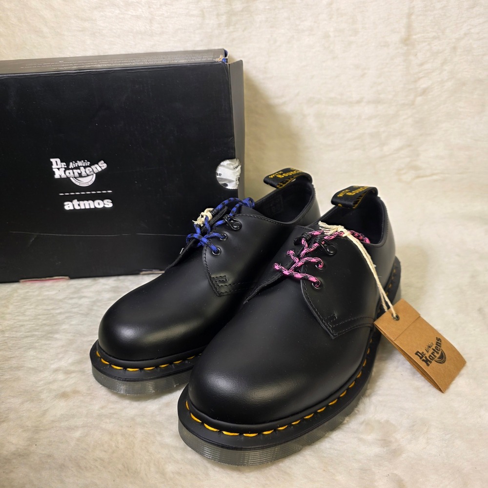 Dr. Martens 1461 Atmos Black Smooth Leather Loafers Shoes Mens 7 Womens 8 New